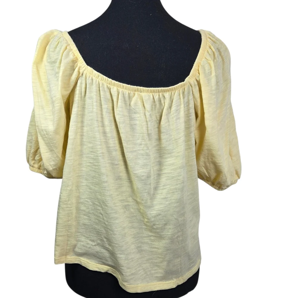 Old Navy Light Yellow Square Neck Puff Sleeve Blouse Size L - Picture 2 of 4